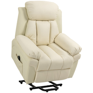 Fauteuil releveur inclinable avec repose-pied ajustable - fauteuil de relaxation électrique - revêtement synthétique crème