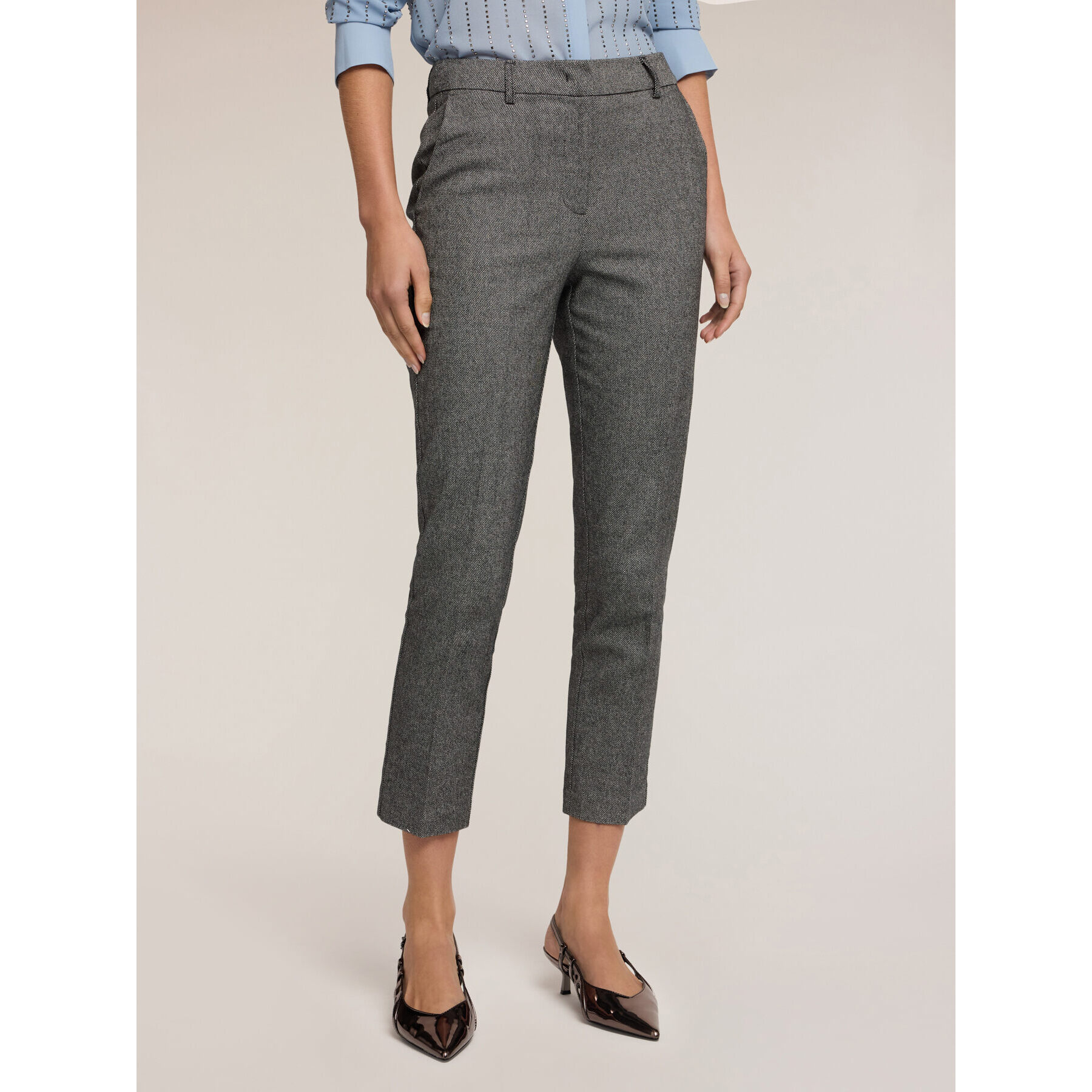 Motivi - Pantalones slim de tweed - Gris