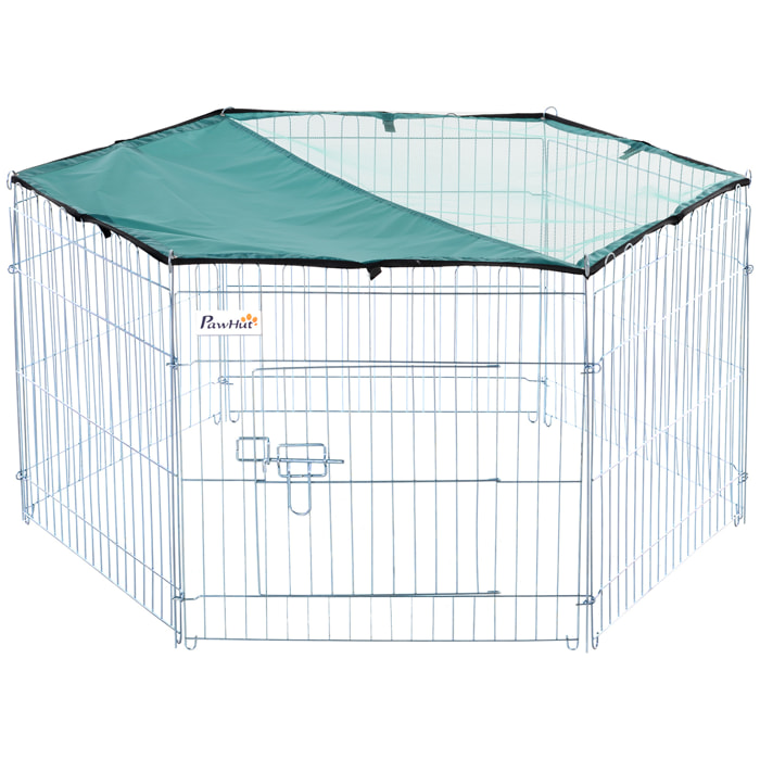 PawHut Parc enclos modulable Acier 6 Panneaux et 1 Porte pour Chiens Ø 120 x 60 cm Gris Métal vert