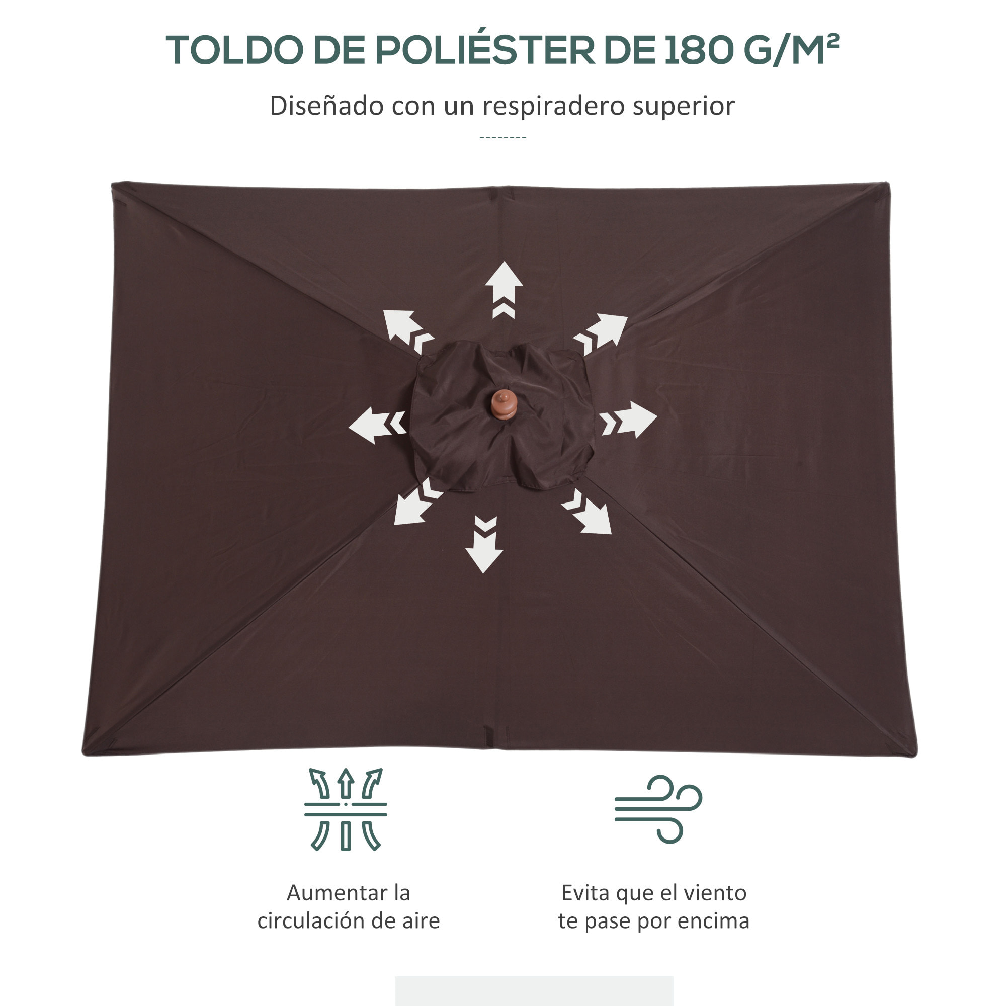 Sombrilla Terraza Exterior 200x150 cm Sombrilla de Jardín Rectangular con ángulo Ajustable Má¡stil de Madera y Manivela Parasol para Patio Terraza Cafá©