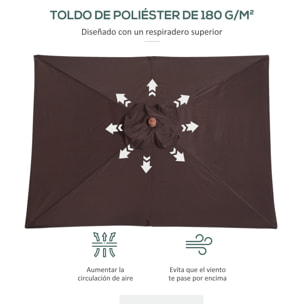 Sombrilla Terraza Exterior 200x150 cm Sombrilla de Jardín Rectangular con ángulo Ajustable Má¡stil de Madera y Manivela Parasol para Patio Terraza Cafá©