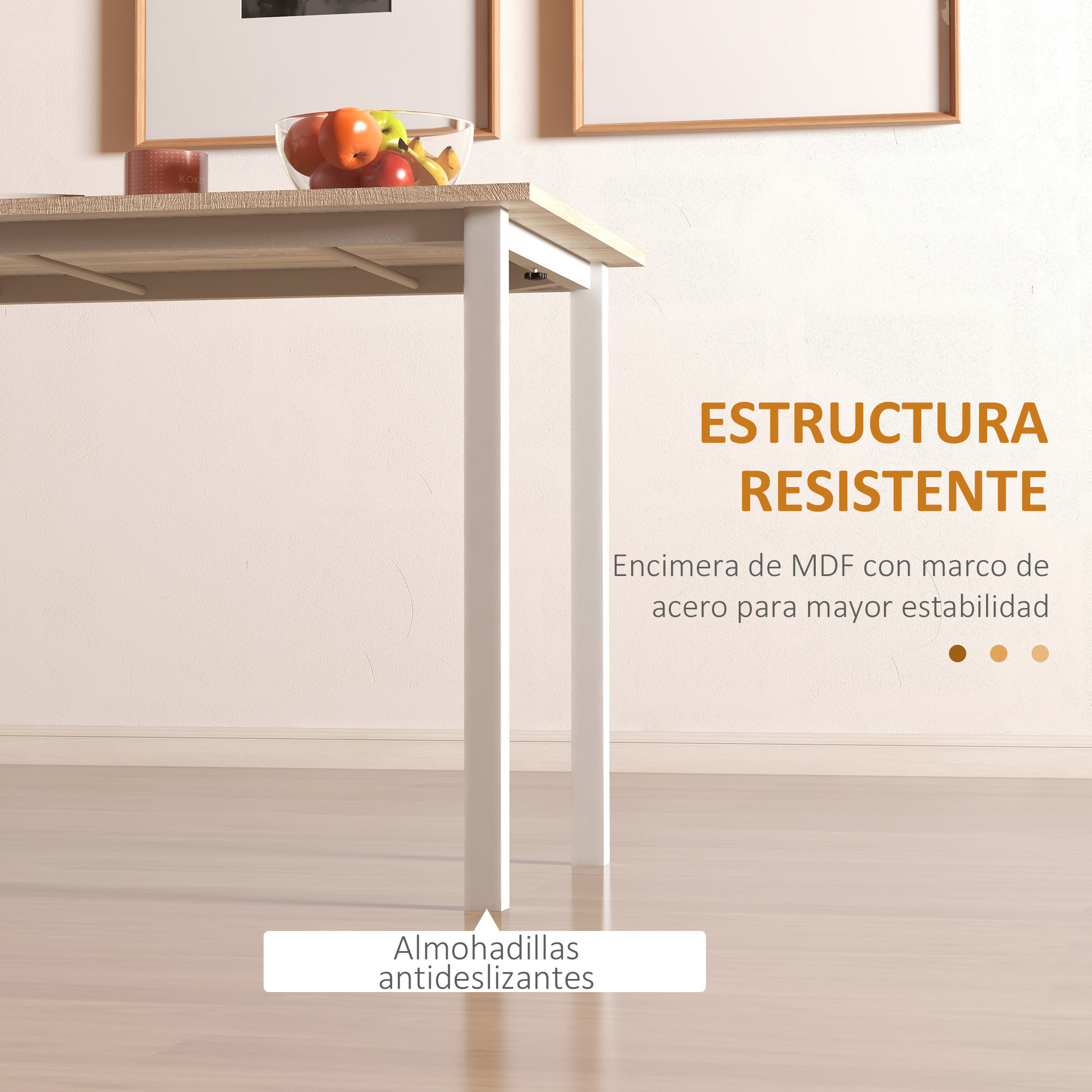 Mesa de Comedor Extensible para 4-6 Personas Mesa de Cocina Moderna con Patas de Acero para Salón Comedor 160x70x76 cm Madera Natural