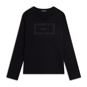 T-shirt donna manica lunga con stampa animalier oro rosa