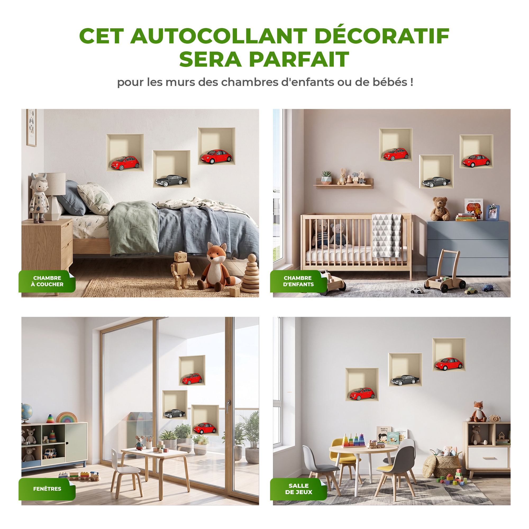Stickers muraux 3D | Sticker Mural Autocollant effet 3D voitures - Stickers adhésifs 3D Chambre Salon Trompe l'oeil
