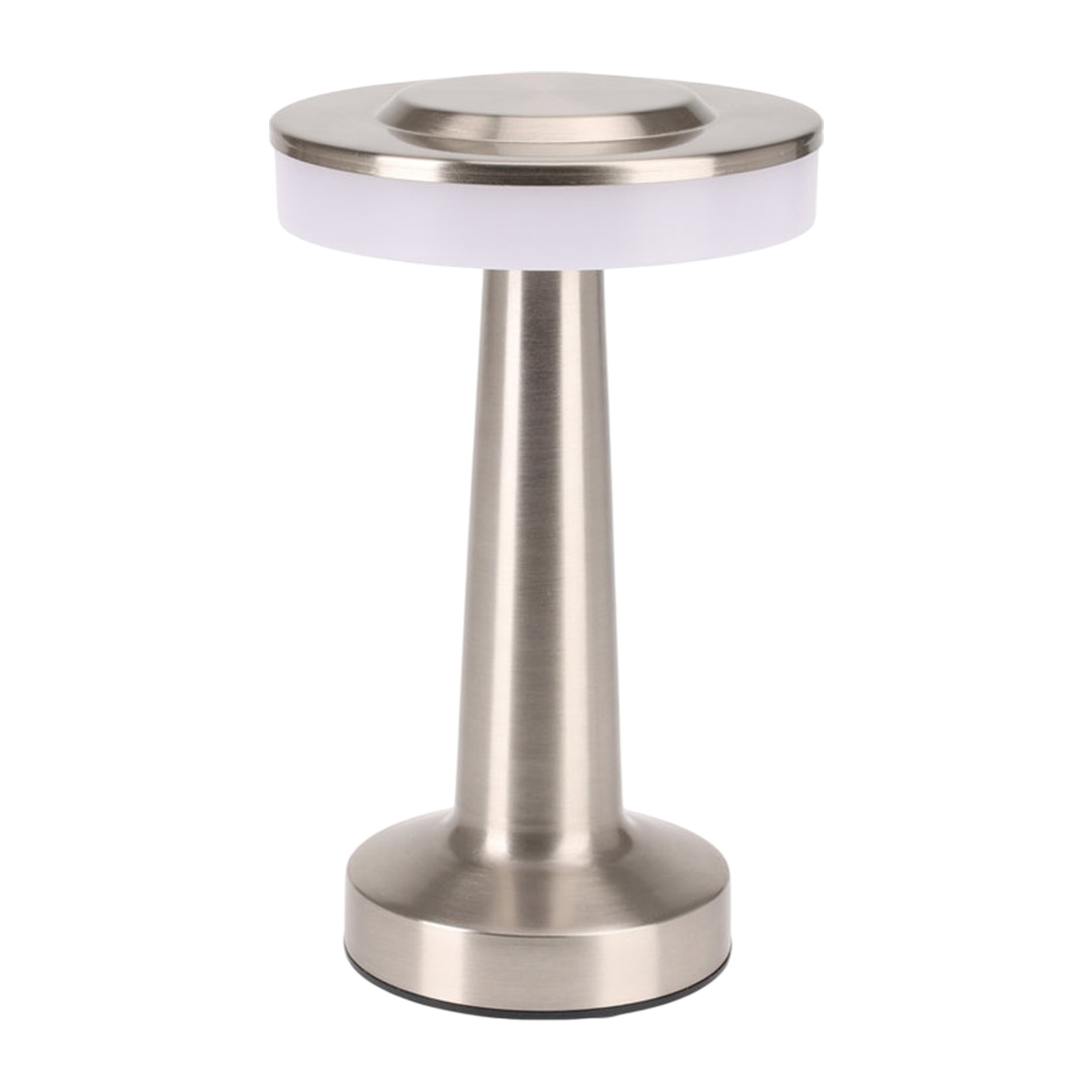 Well home lámpara de mesa de acero plateado con luz blanca cálida y batería recargable ø12x20cm