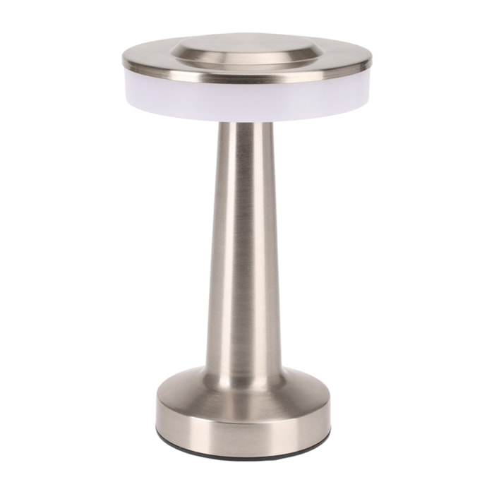 Well home lámpara de mesa de acero plateado con luz blanca cálida y batería recargable ø12x20cm