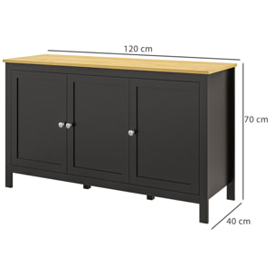 Buffet bas style classique chic - 3 portes, 2 étagères réglables - MDF panneaux noir aspect bois clair