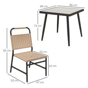 Ensemble de jardin 5 pièces table carrée 4 chaises résine verre