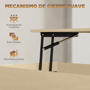 Mesa de Centro Elevable Mesa de Café con Cierre Suave Espacio Oculto de Almacenaje y Estante Abierto 95x40x59 cm Natural y Blanco