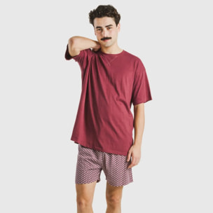 Pijama corto algodón hombre Sassy Burdeos