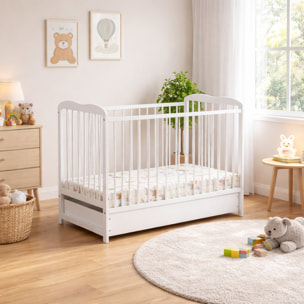 Culla Con Cassetto Contenitore Sponde Removibili E Materasso Incluso Altezza Regolabile Rete A Doghe Design Moderno 89 x 124 x 65 Cm Bianco Opaco
