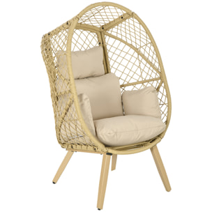 Fauteuil de jardin cocon sur pied dim. 88L x 85l x 143H cm avec coussins