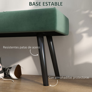 Taburete Pie de Cama Multifuncional Banco Pie de Cama Moderno Banco Dormitorio con Pies de Acero y Asiento Acolchado Carga 120 kg para Entrada Pasillo 100x36x45 cm Verde