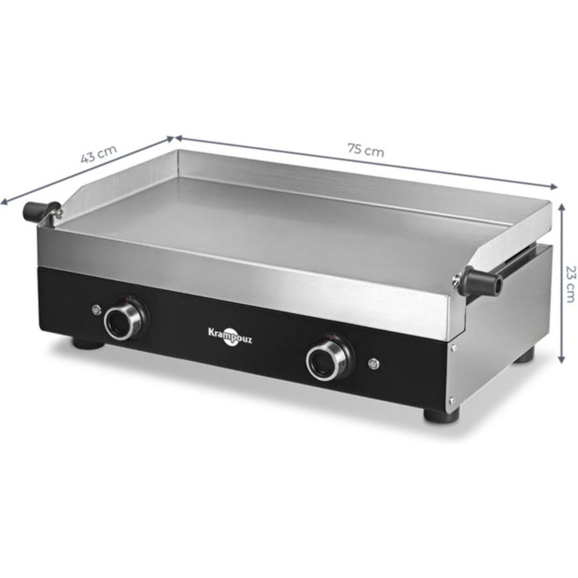 Plancha électrique KRAMPOUZ PFSR2AA-KR Noire Inox 2 brûleurs à poser, 64x33 cm