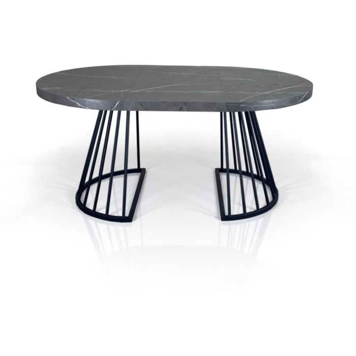Table à manger ronde extensible Tomasucci FEAR, en MDF effet marbre gris, 110 × 110 × 76,5 cm