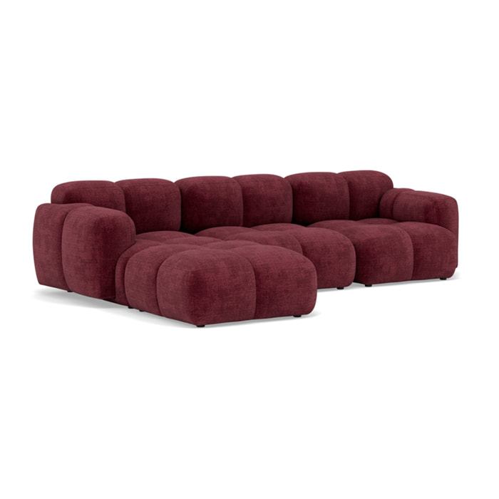 Grace - canapé modulable d'angle réversible 4 places en velours texturé - Prune