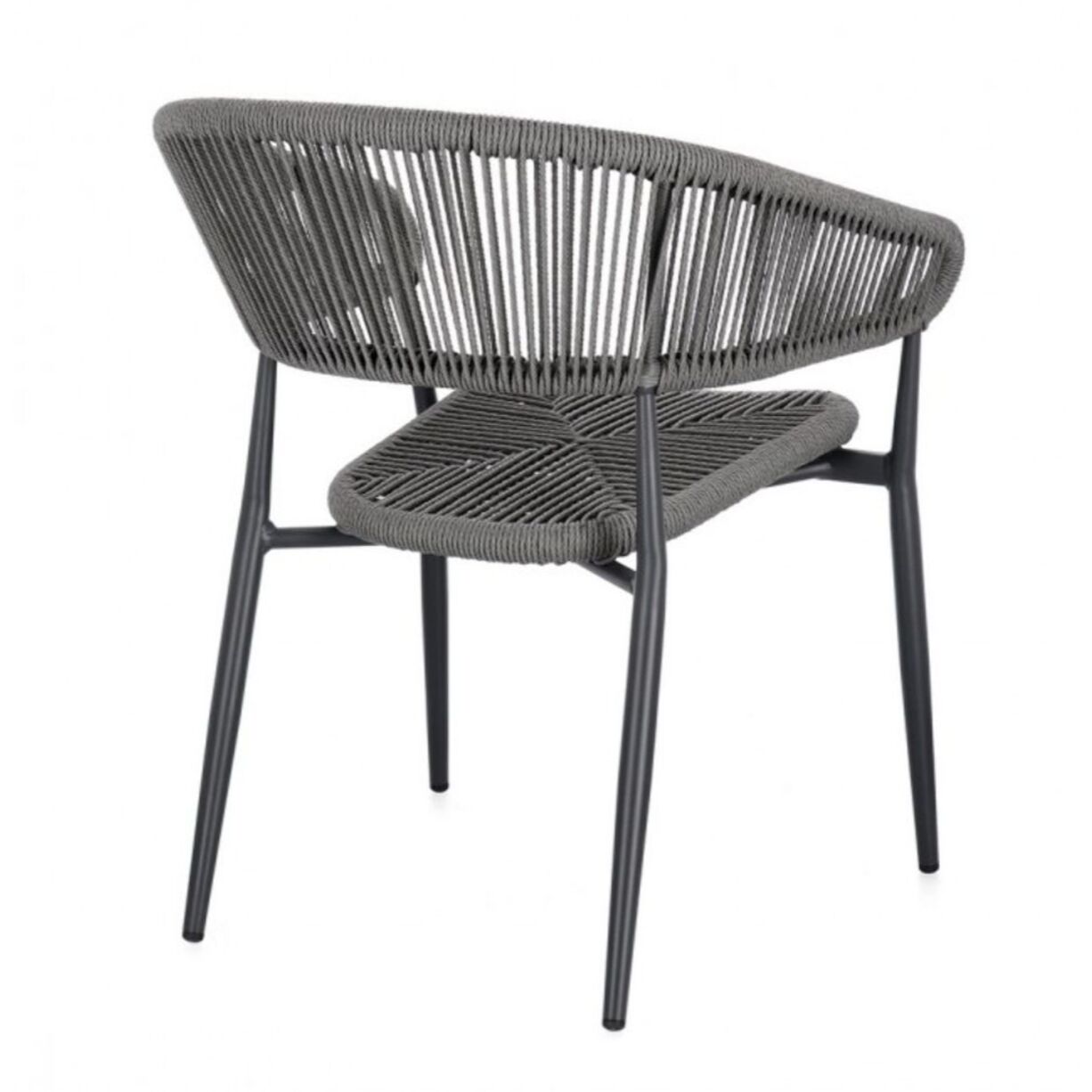 Set di 4 sedie ALGAIDA in alluminio antracite e fibre intrecciate grigie, impilabili