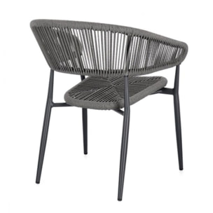 Set di 4 sedie ALGAIDA in alluminio antracite e fibre intrecciate grigie, impilabili