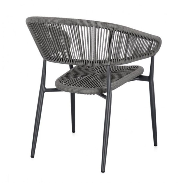 Set di 4 sedie ALGAIDA in alluminio antracite e fibre intrecciate grigie, impilabili