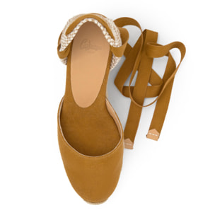 Alpargata de cuña Carina en algodón orgánico lavado con cierre de cintas