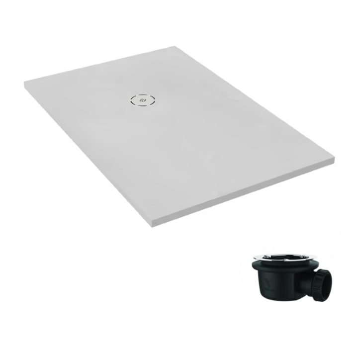 Receveur de douche antidérapant 110 x 80 Singulier neoroc rectangle blanc avec bonde sans capôt horizontale