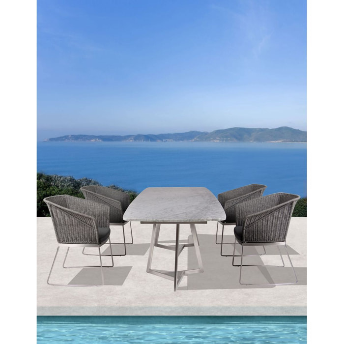 Fauteuil de table extérieur en corde pieds en acier inoxydable