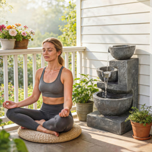 Fuente de Agua Decorativa con Iluminación LED y Bomba, Fuente de Jardín Exteror en Cascada de 3 Niveles, Resistente a la intemperie, para Jardín, Patio, Terraza, 40x37x61 cm, Multicolor