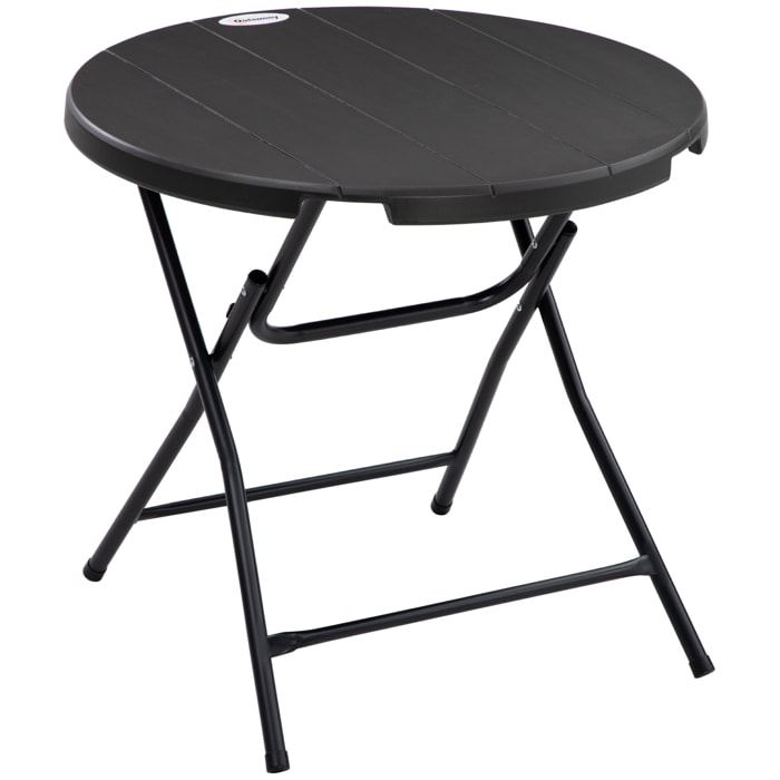 Table de jardin pliable 4 personnes table ronde pliante Ø 80 cm acier époxy plateau HDPE aspect bois gris