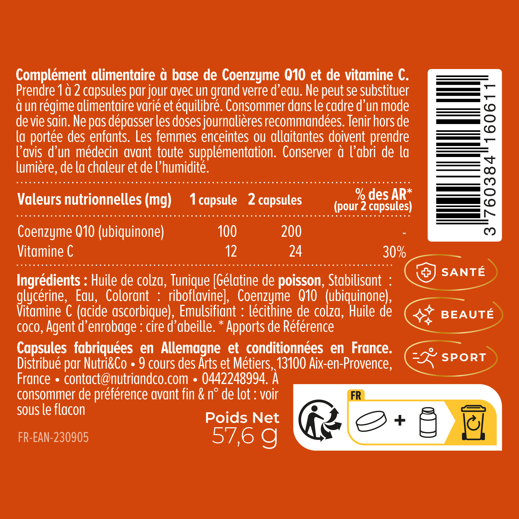 Nutri&Co Coenzyme CoQ10 Ubiquinone 100mg - Anti-Âge & AntiOxydant - 120 gélules