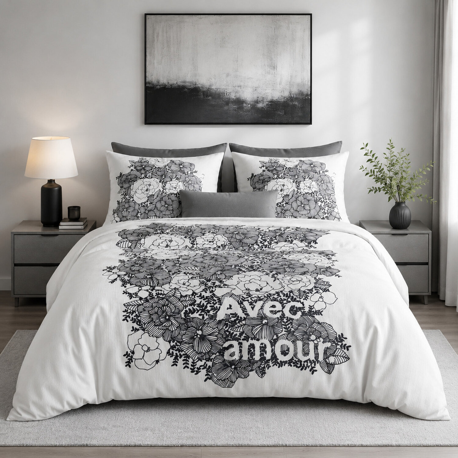 Parure housse de couette 3pcs 100% coton 47fils avec amour