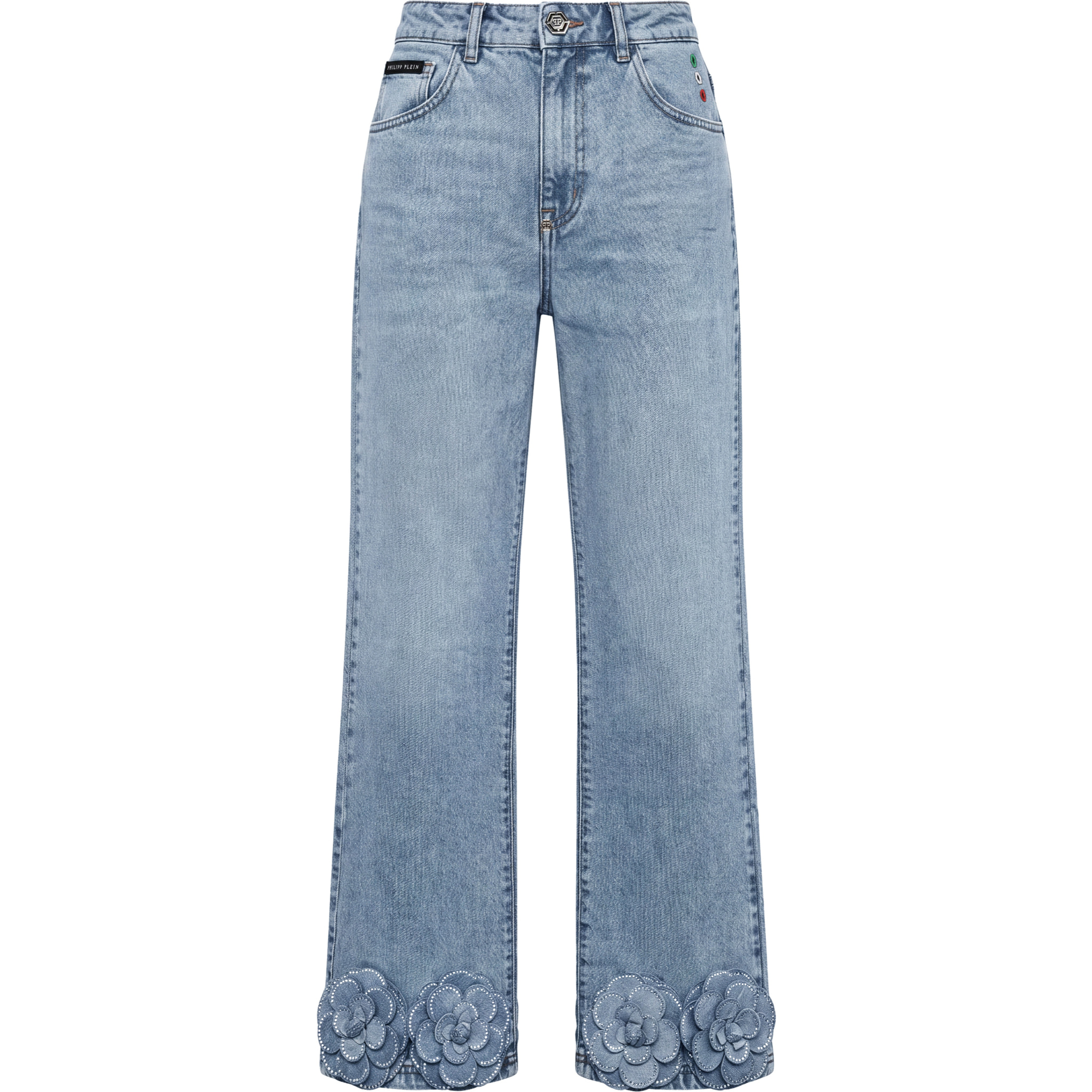 PHILIPP PLEIN Straight Cut Jeans Roses Strass