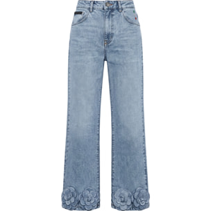 PHILIPP PLEIN Straight Cut Jeans Roses Strass