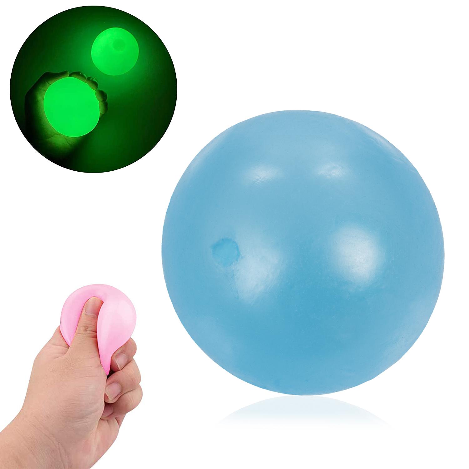 Sfera in silicone antistress da 5,5 cm, si illumina al buio. Palla morbida da spremere e spremere. Appiccicoso, aderisce al soffitto e alle pareti per pochi secondi.