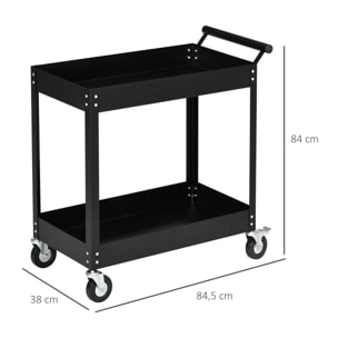 Carro de Herramientas de 2 Niveles Carro de Taller con Ruedas de Acero para Garaje Mecánico Almacén Carga 150 kg 84,5x38x84 cm Negro