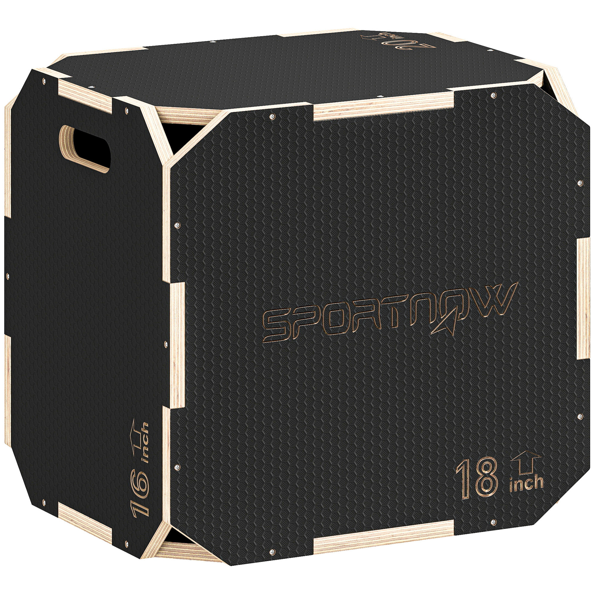 Cajón Pliométrico de Madera 3 en 1, Plataforma de Caja Pliométrica con 3 Alturas Diferentes, Asas, sin Esquinas, Entrenamiento de Salto, Fuerza, en Casa, Gimnasio y Exterior, 51x47,5x40,5 cm