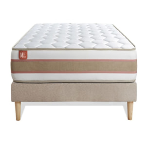 Ensemble Matelas Le Délicat - 26cm - Ressorts ensachés et mémoire de forme - Technologie hybride, fabrication responsable. - Sommier kit Beige