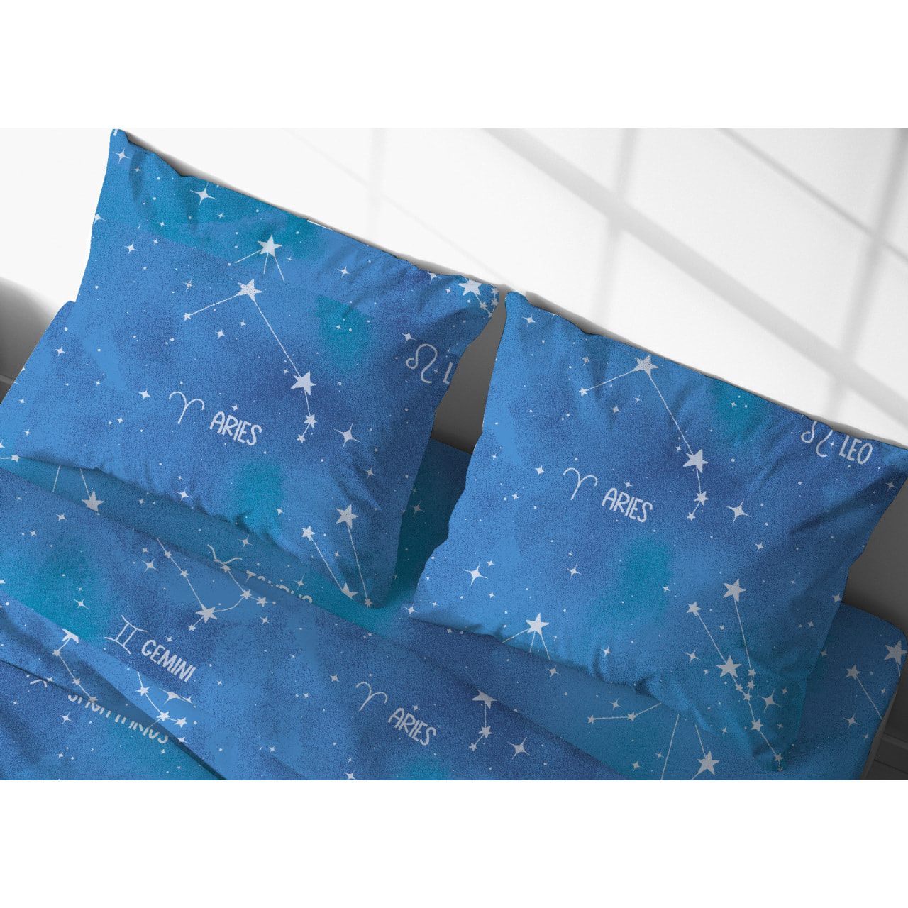 Completo Lenzuola In 100% Cotone Disegno Zodiaco GI