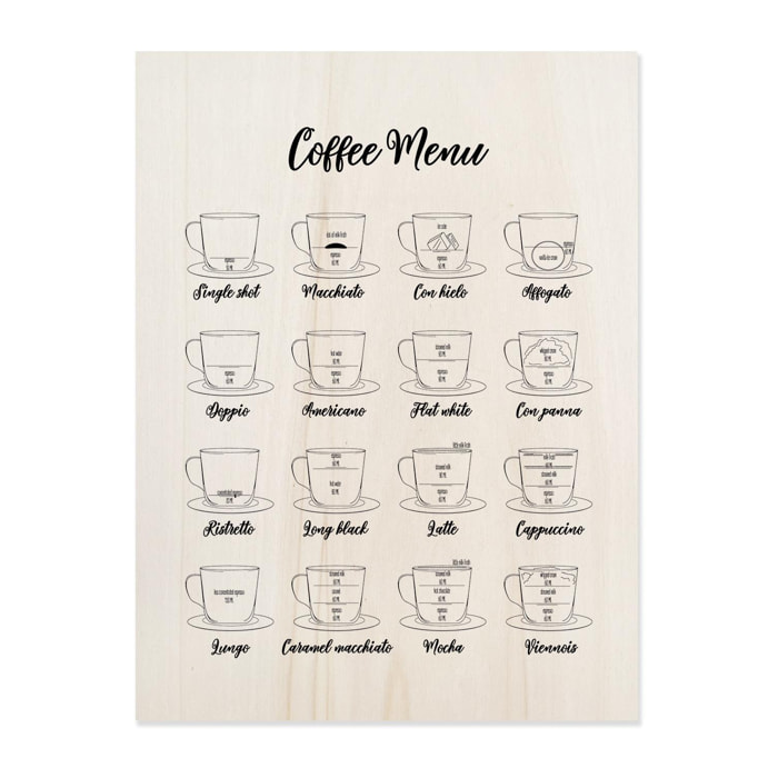 Tableau en bois Coffee Menu Hauteur: 40 Longueur: 30 Largeur: 1