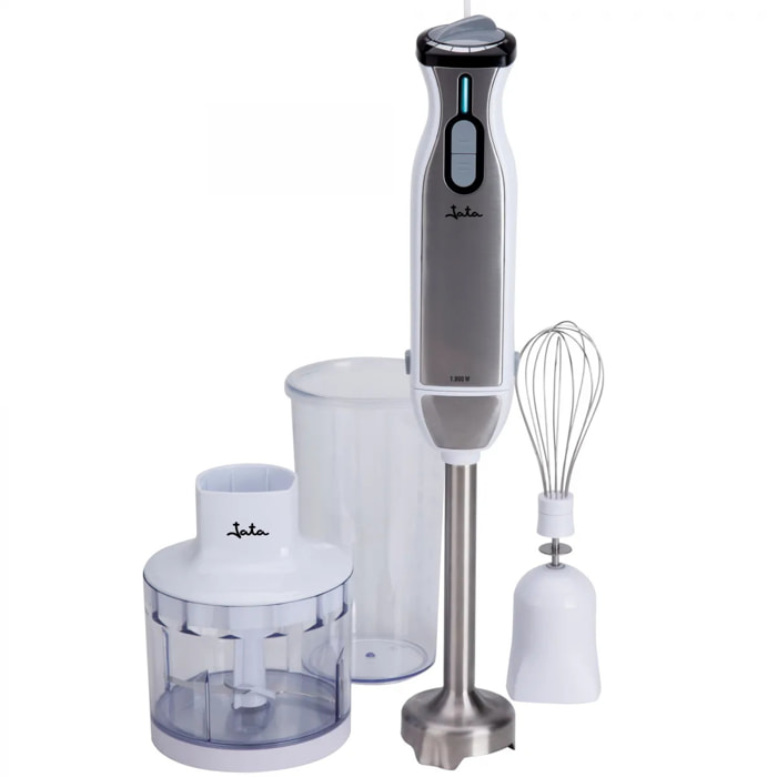 Batidora de mano JATA BT199 de 1000 W. 4 cuchillas. Regulador de velocidad. Incluye picadora y vaso medidor
