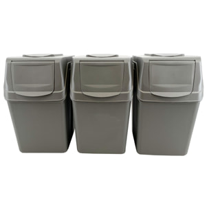 Prosperplast Juego de 3 cubos de reciclaje con capacidad de 60 litros, gris