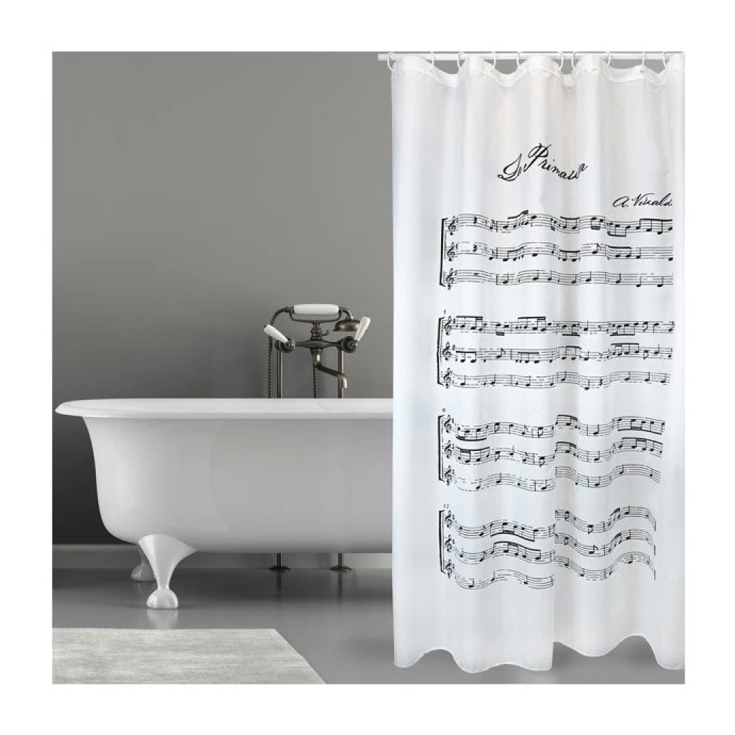 Rideau de douche Polyester VIVALDI 180x200cm QUALITà PREMIUM Noir & Blanc - Anneaux inclus MSV