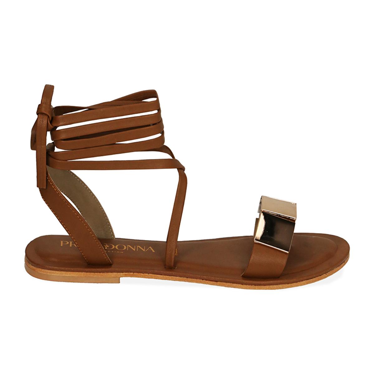 Sandali cognac lace-up in pelle