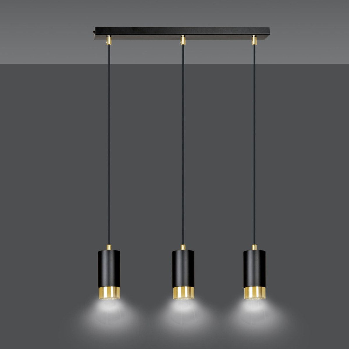 Lampada a sospensione Fumiko in acciaio nero opaco e oro