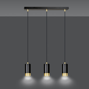 Lampada a sospensione Fumiko in acciaio nero opaco e oro