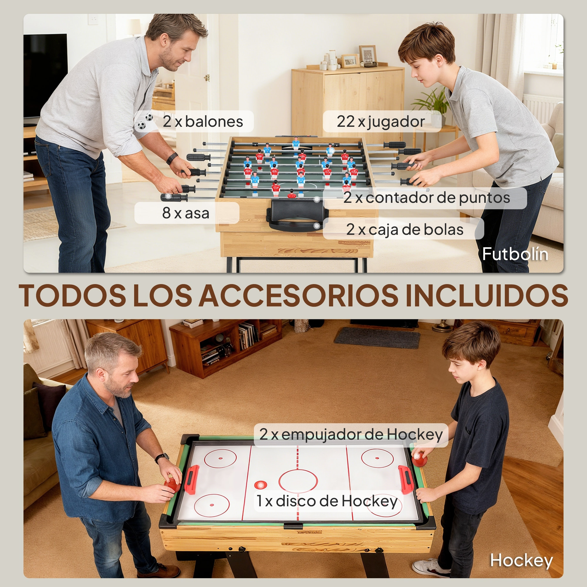 Mesa Multijuegos Plegable 13 en 1, Mesa de Juego con Futbolines para Niños, Billar, Ping-pong, Hockey, Ajedrez, Damas, Backgammon y Accesorios, Diversión Familiar para Adultos y Niños