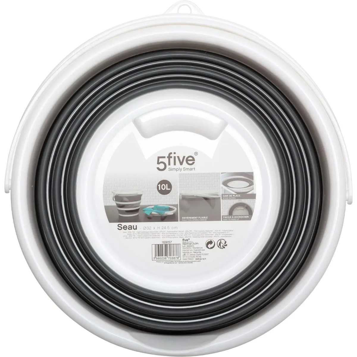 Seau pliable 10L blanc gris