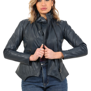 Giubbino in vera pelle di vitello Blu-Slim Fit