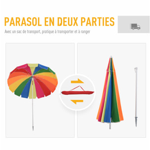 Parasol inclinable rond Ø 220 cm tissu polyester haute densité anti-UV mât démontable alu sac de transport inclu multicolore