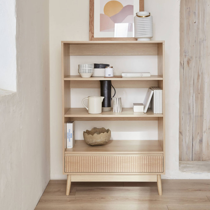Etagère bibliothèque. décor bois - 3 niveaux - 1 tiroir - Linear