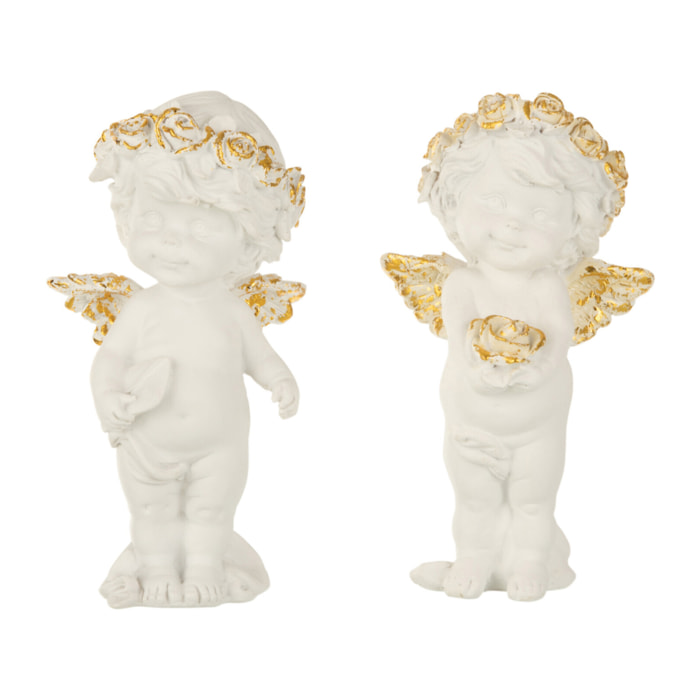 J-Line figurine Ange Debout - polyrésine - blanc/or - small - 2 pcs